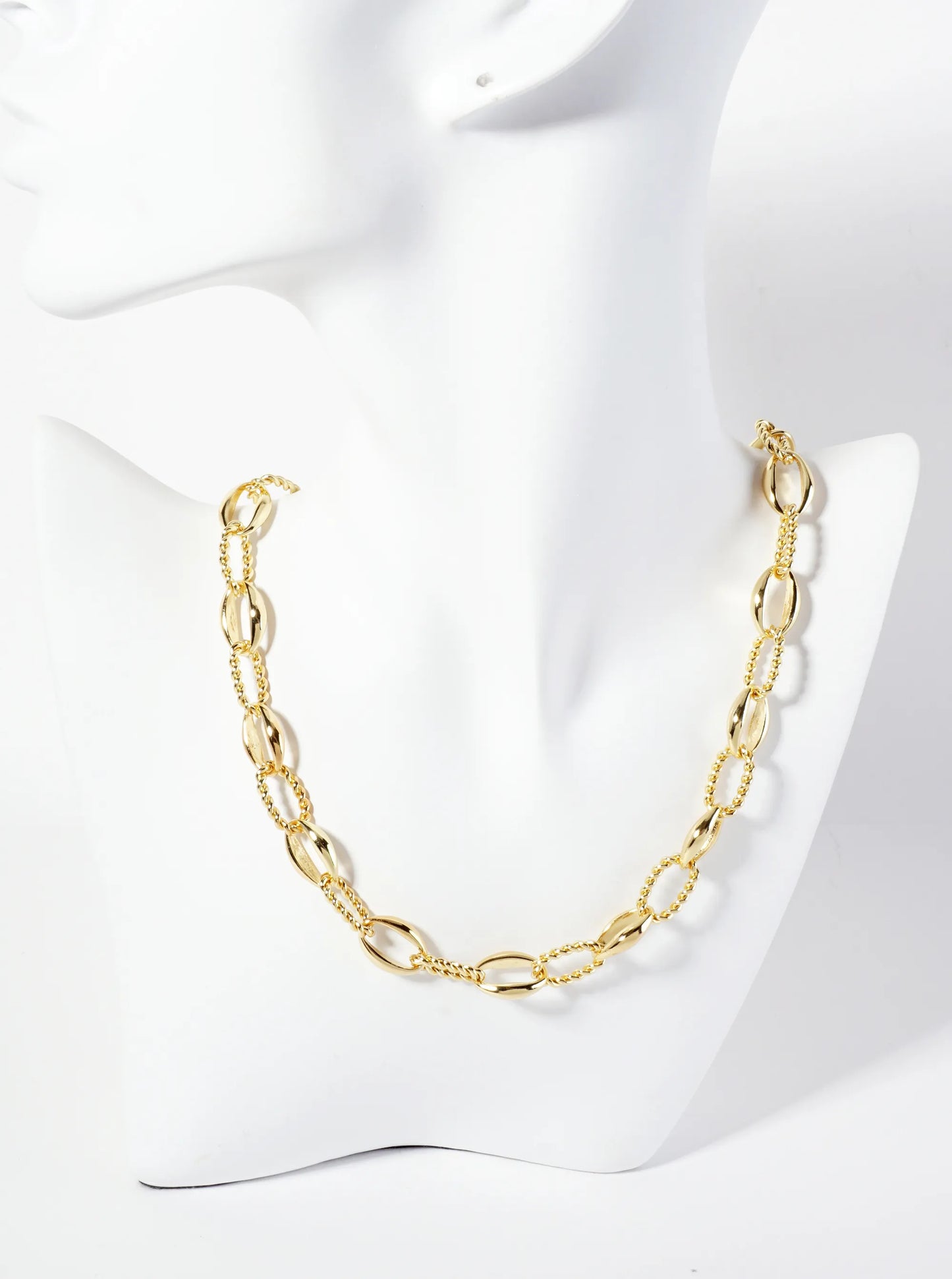 18K-Gold-Dipped 15mm Rope-Texture Polished Brass Chain Necklace
