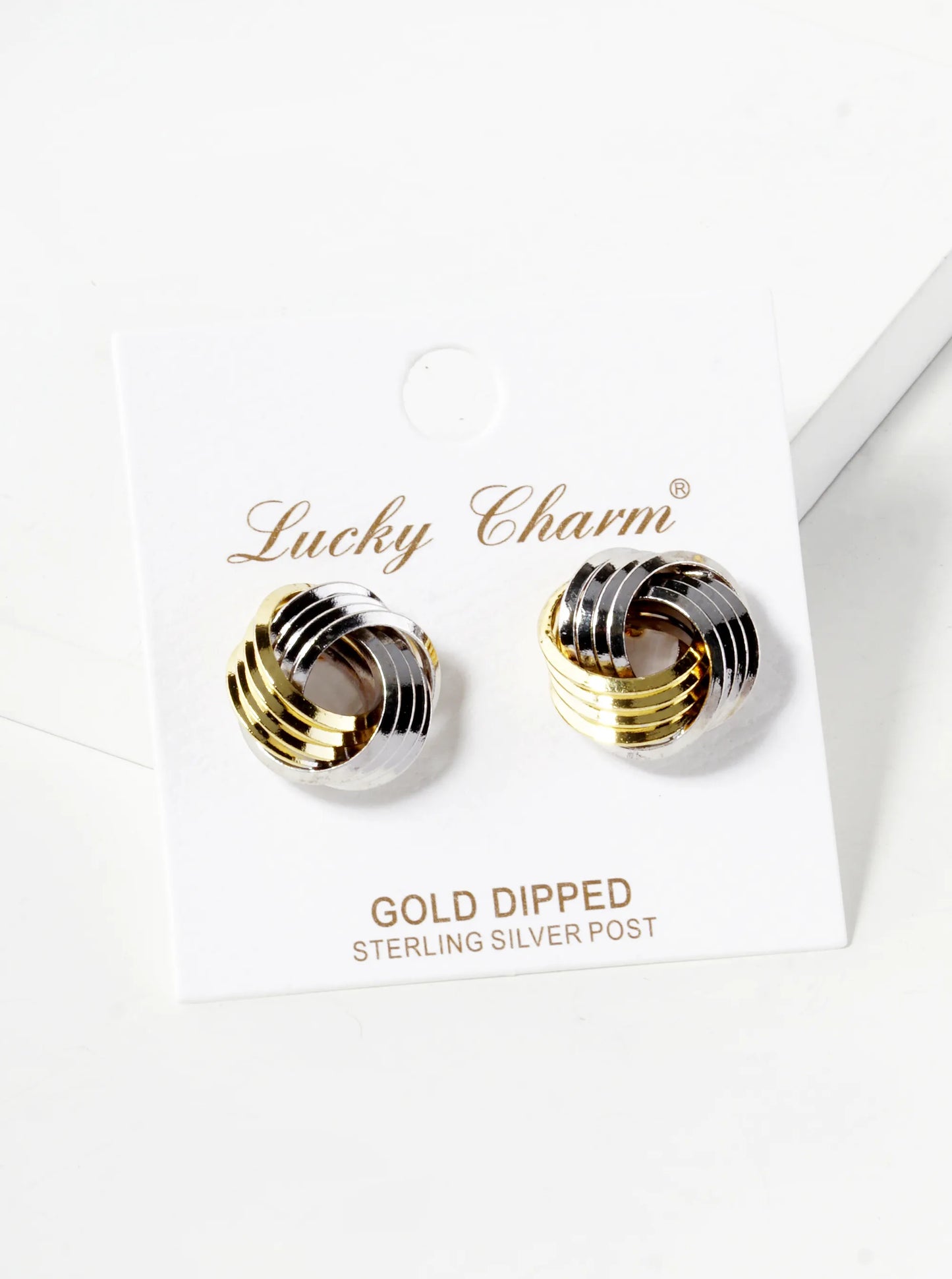 18K Gold Dipped 15mm Textured Love Knot Stud Earrings