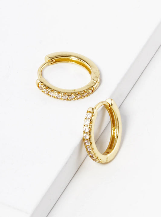 18K Gold Dipped 15mm Tiny Cubic Zirconia Brass Huggie Earrings