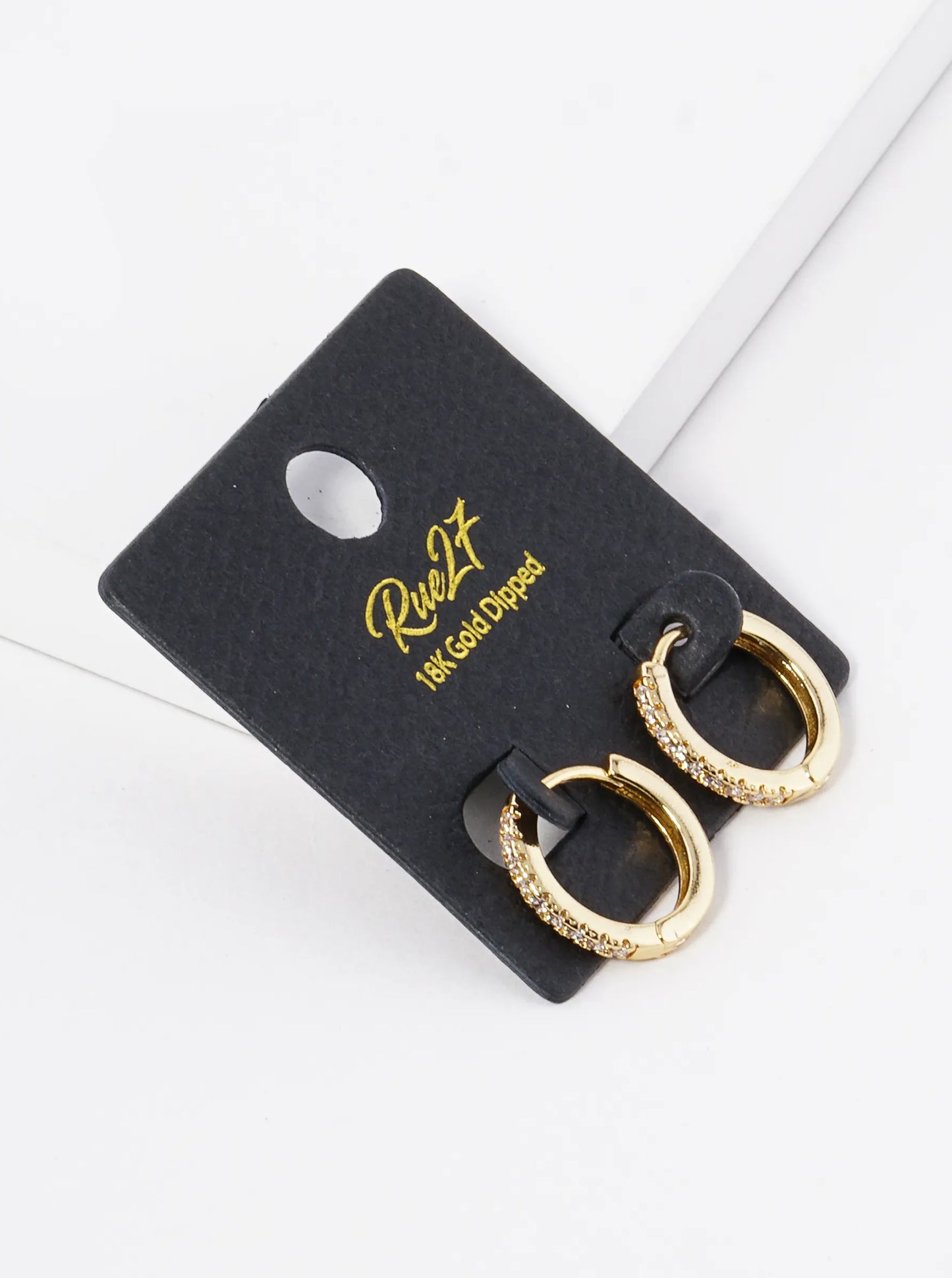 18K Gold Dipped 15mm Tiny Cubic Zirconia Brass Huggie Earrings