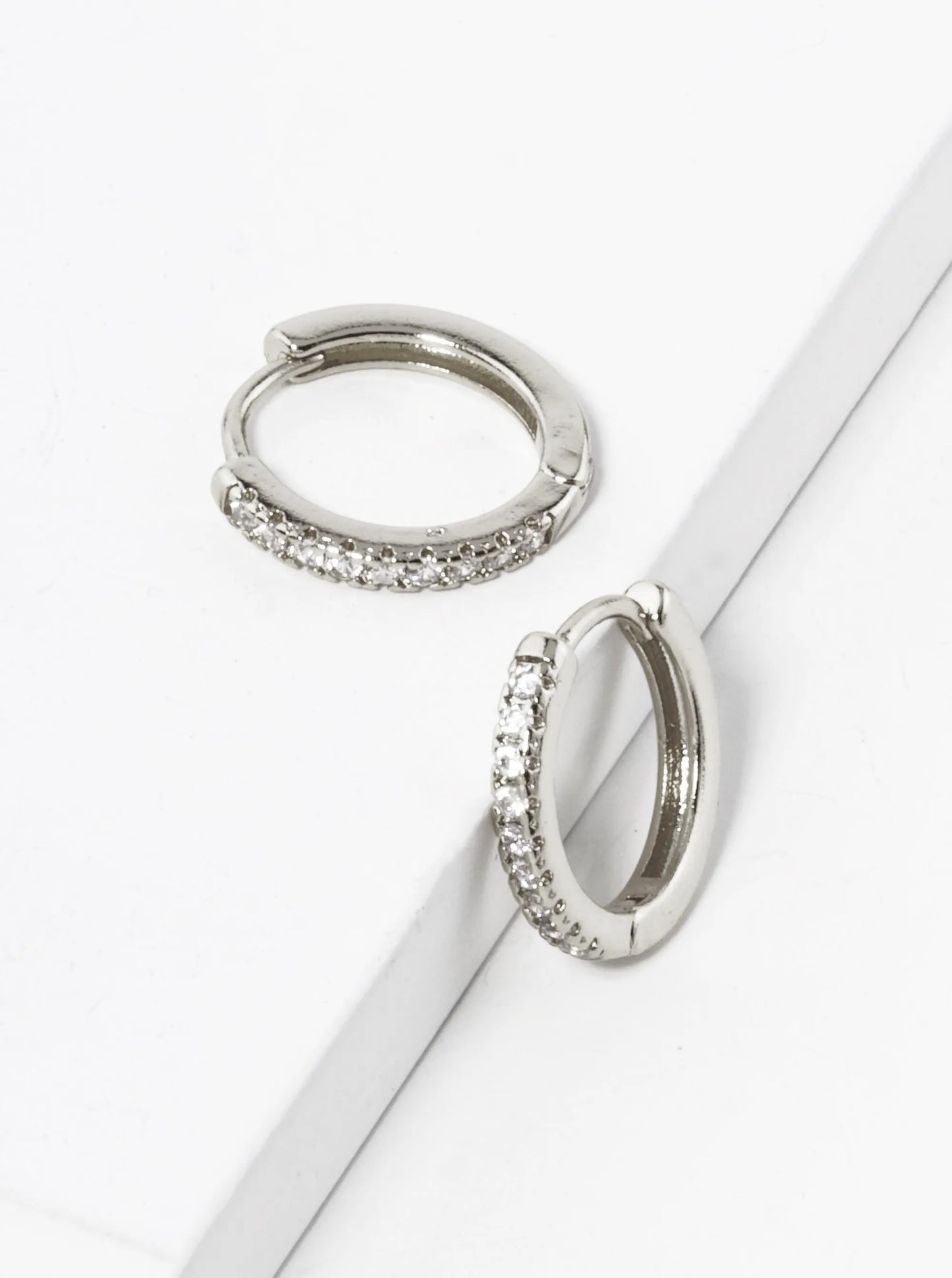 18K Gold Dipped 15mm Tiny Cubic Zirconia Brass Huggie Earrings