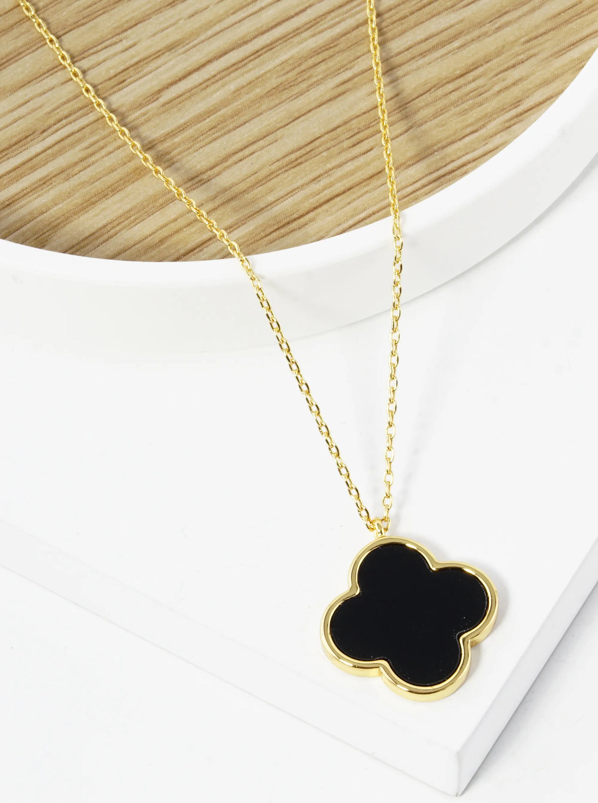 18K Gold Dipped 16mm Quatrefoil Pendant Necklace
