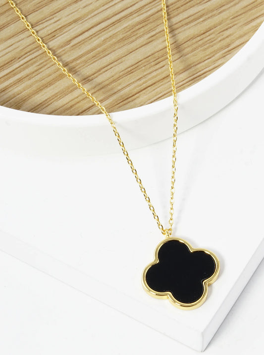 18K Gold Dipped 14mm Semi-Precious Quatrefoil Pendant Necklace