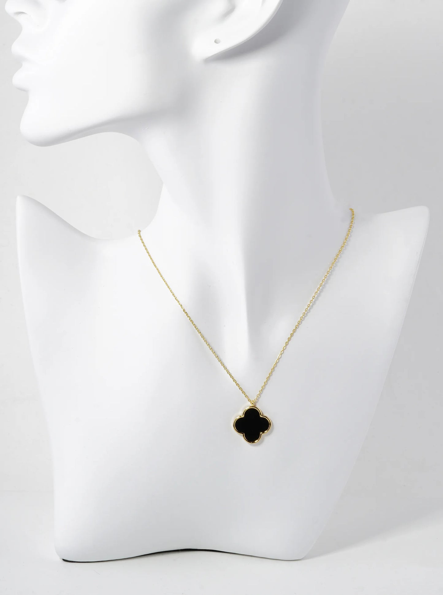 18K Gold Dipped 14mm Semi-Precious Quatrefoil Pendant Necklace