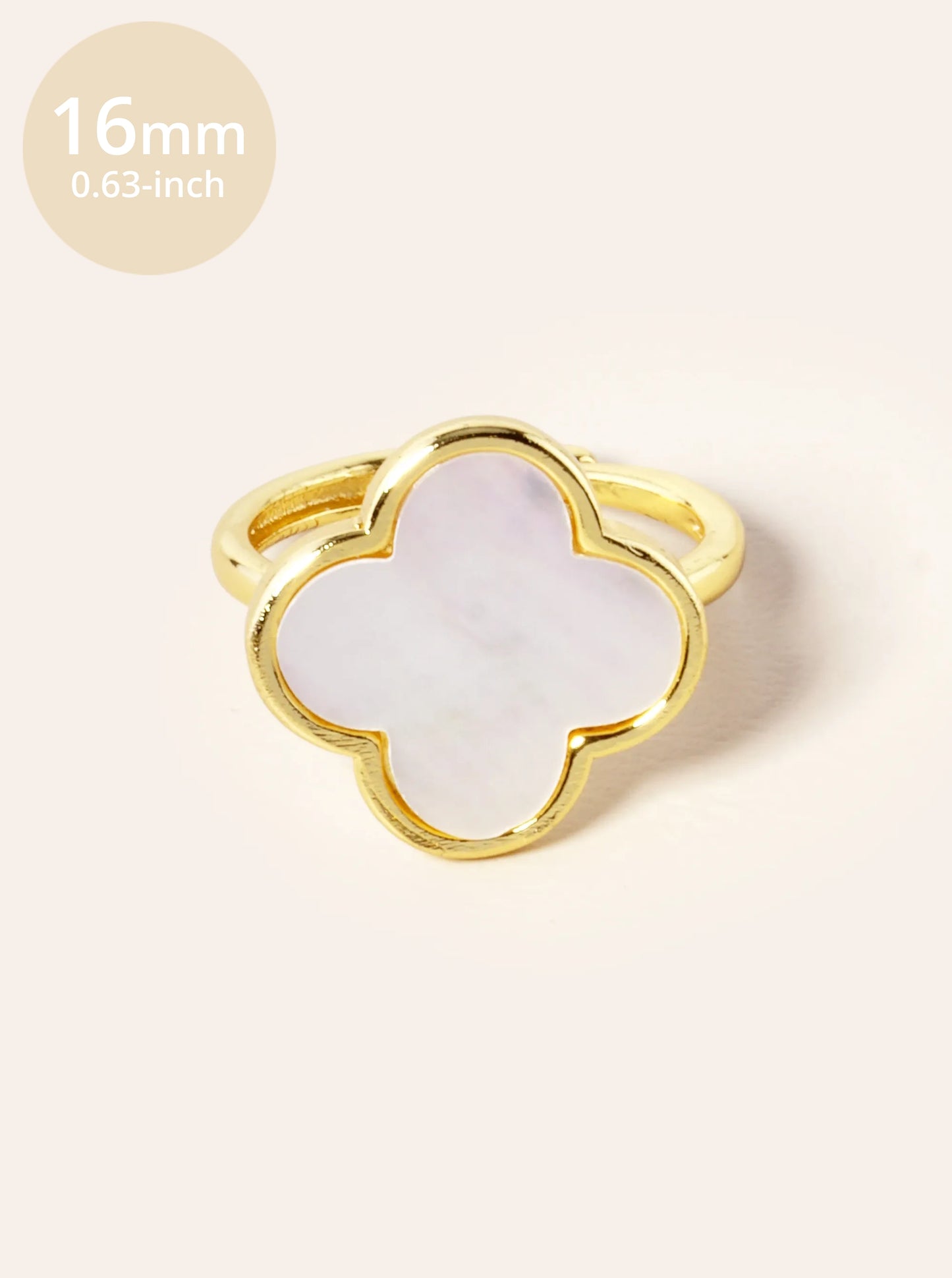 18K Gold Dipped 16mm Semi-Precious Quatrefoil Adjustable Ring