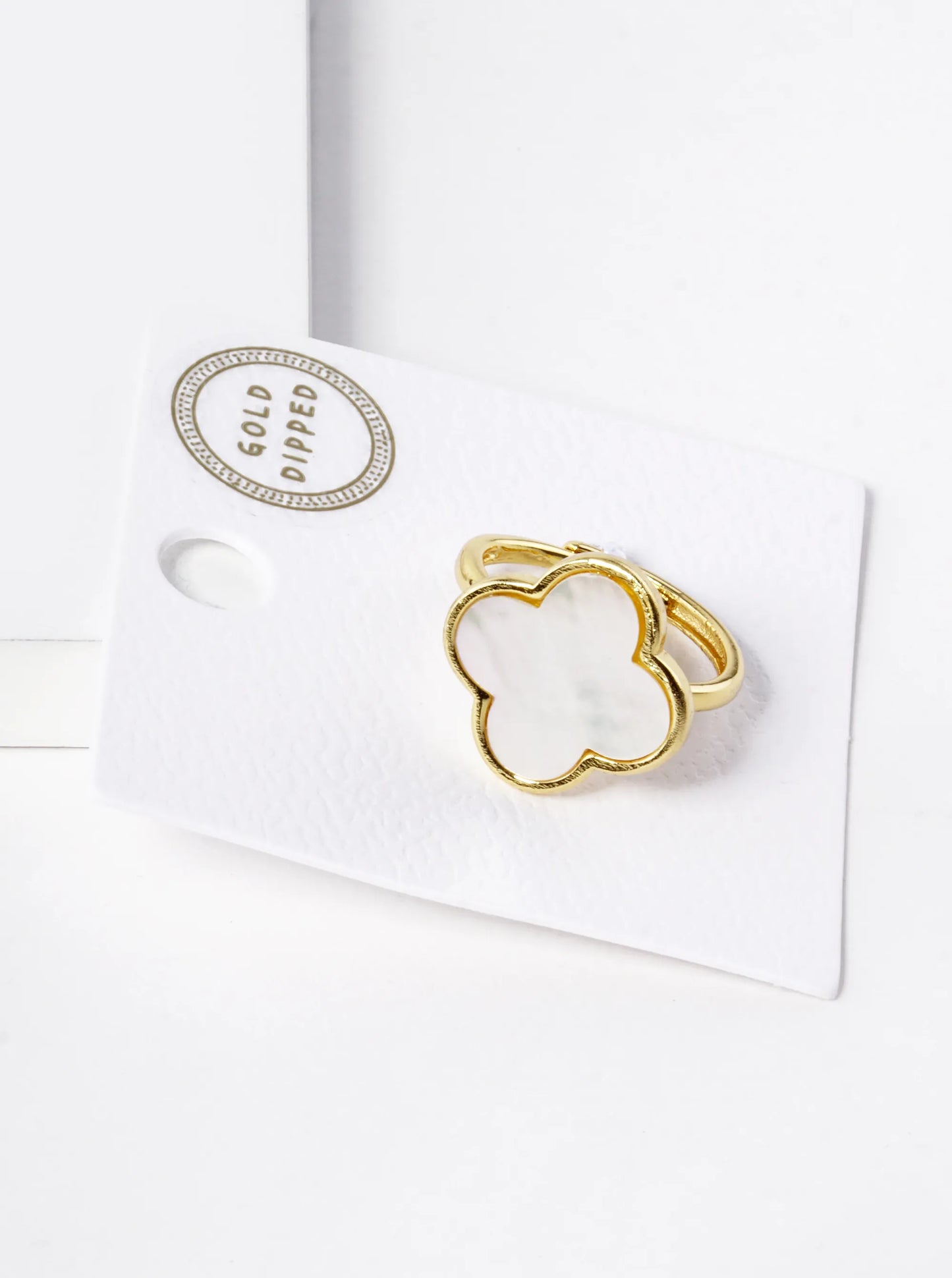 18K Gold Dipped 16mm Semi-Precious Quatrefoil Adjustable Ring