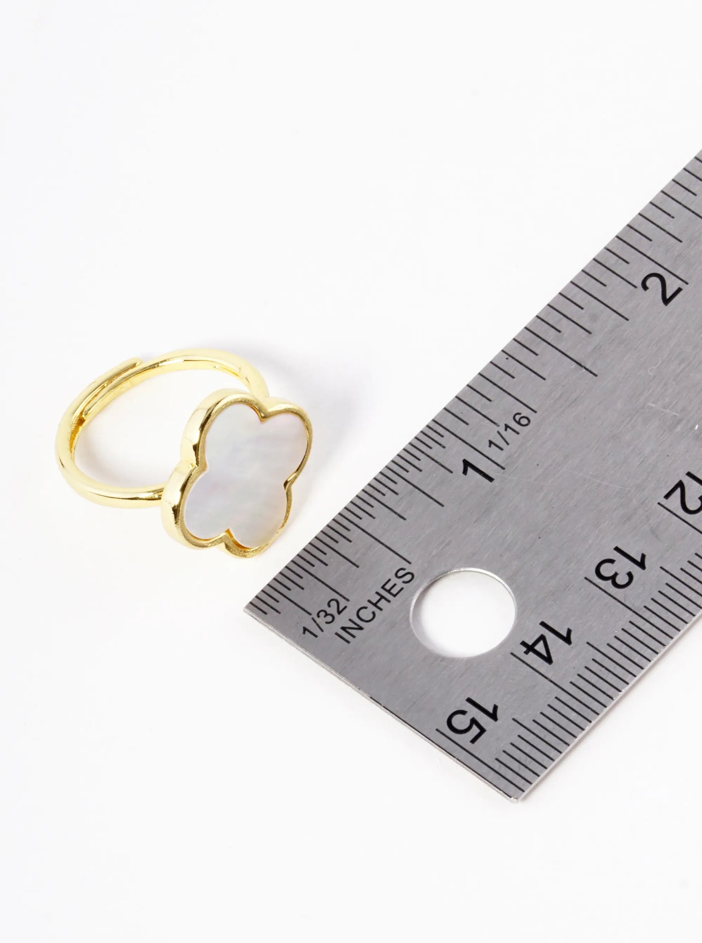 18K Gold Dipped 16mm Semi-Precious Quatrefoil Adjustable Ring