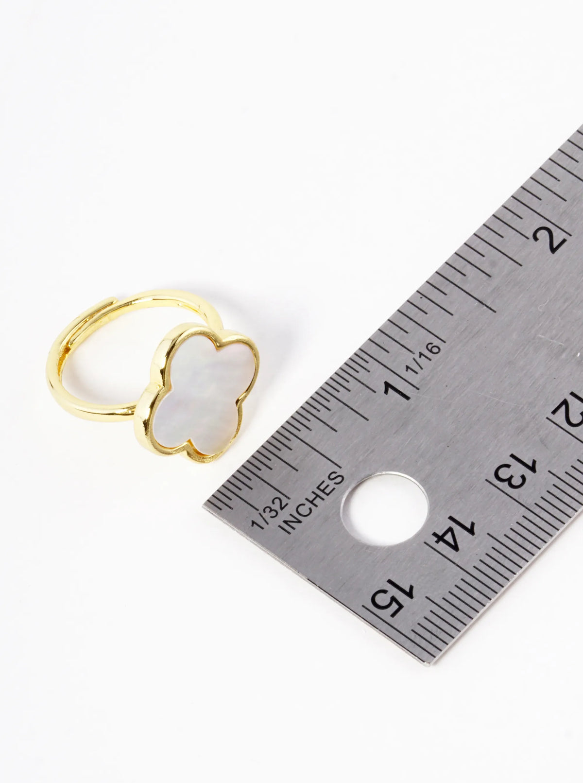 18K Gold Dipped 16mm Semi-Precious Quatrefoil Adjustable Ring