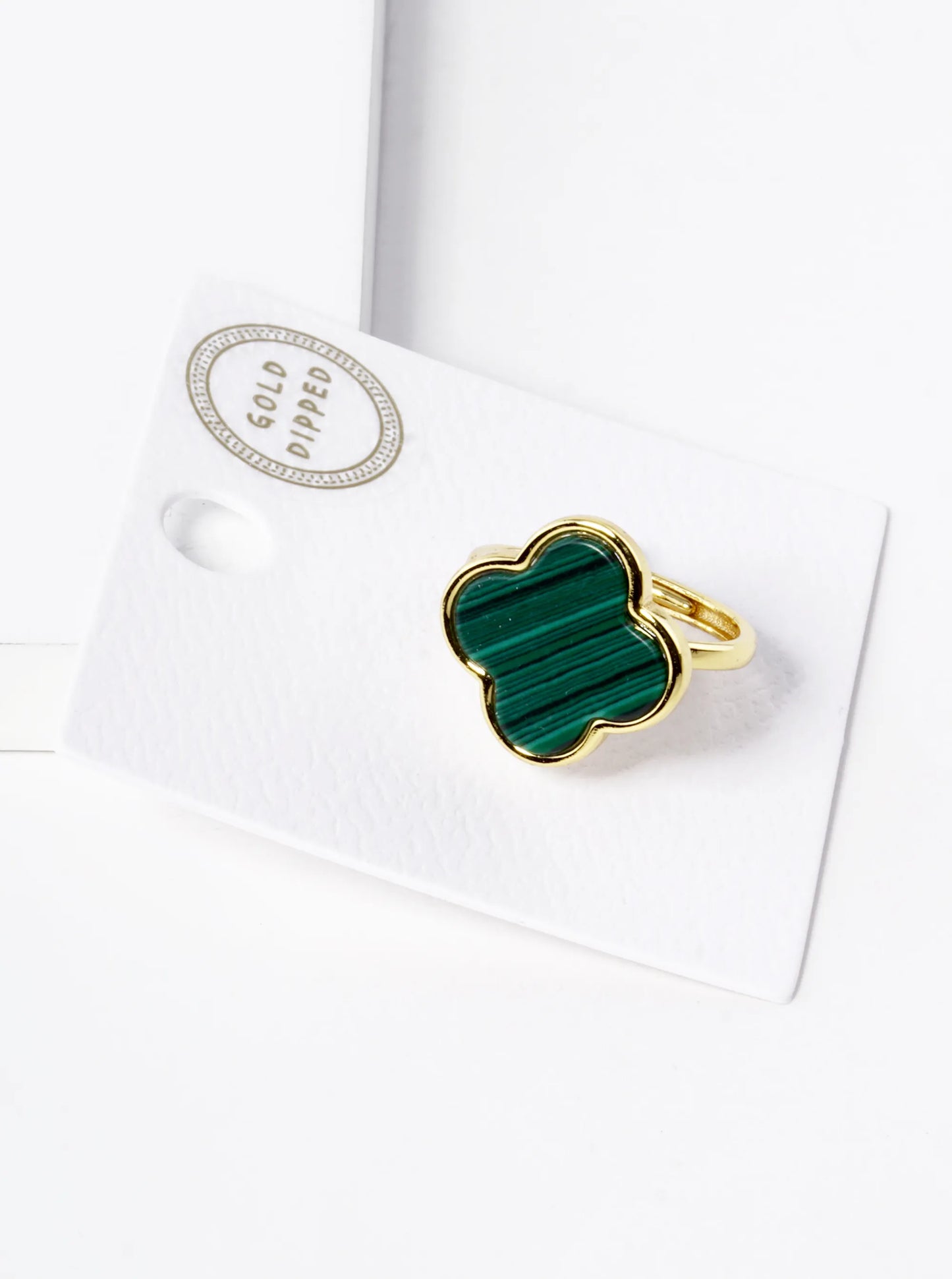 18K Gold Dipped 16mm Semi-Precious Quatrefoil Adjustable Ring