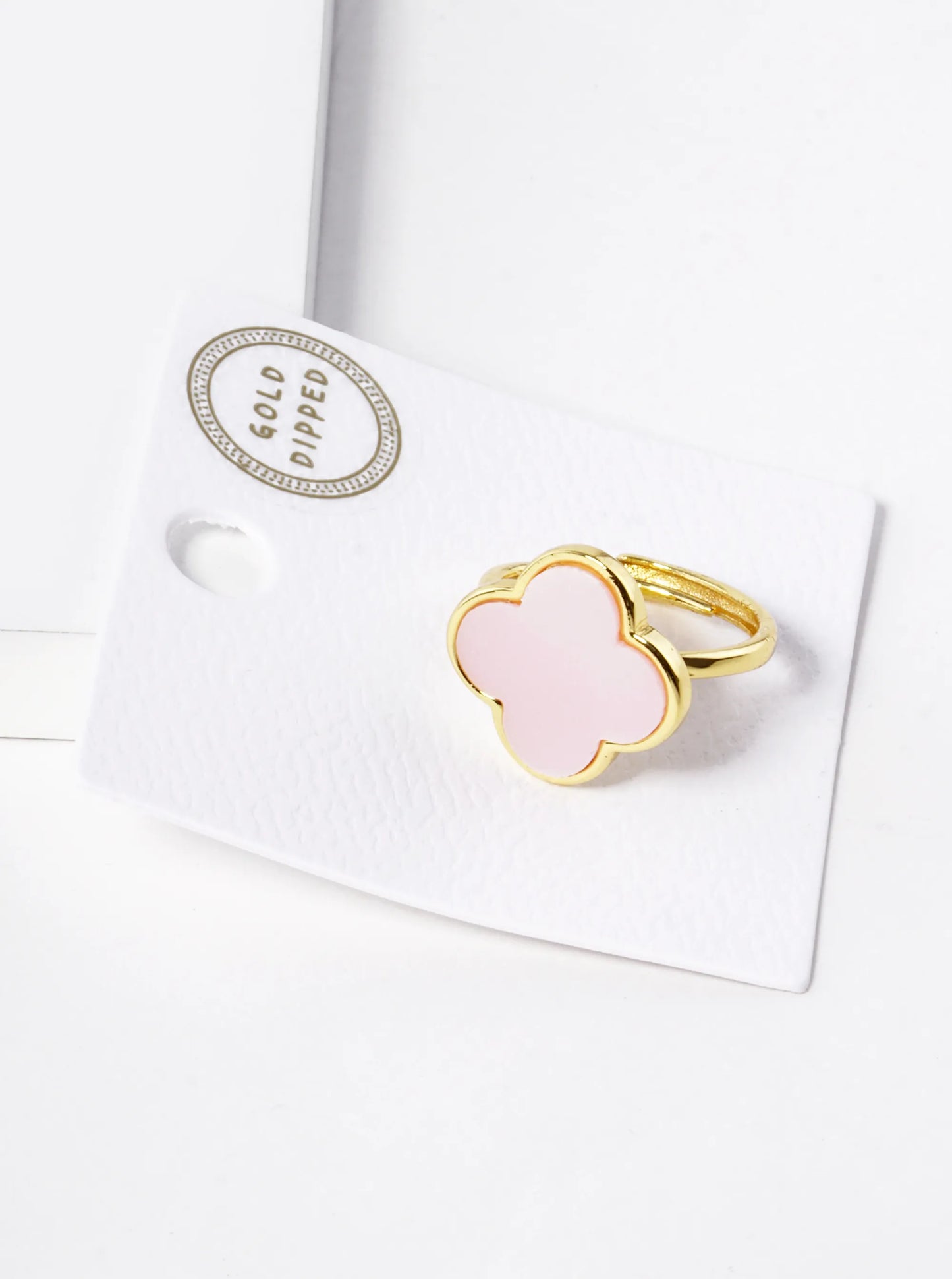 18K Gold Dipped 16mm Semi-Precious Quatrefoil Adjustable Ring