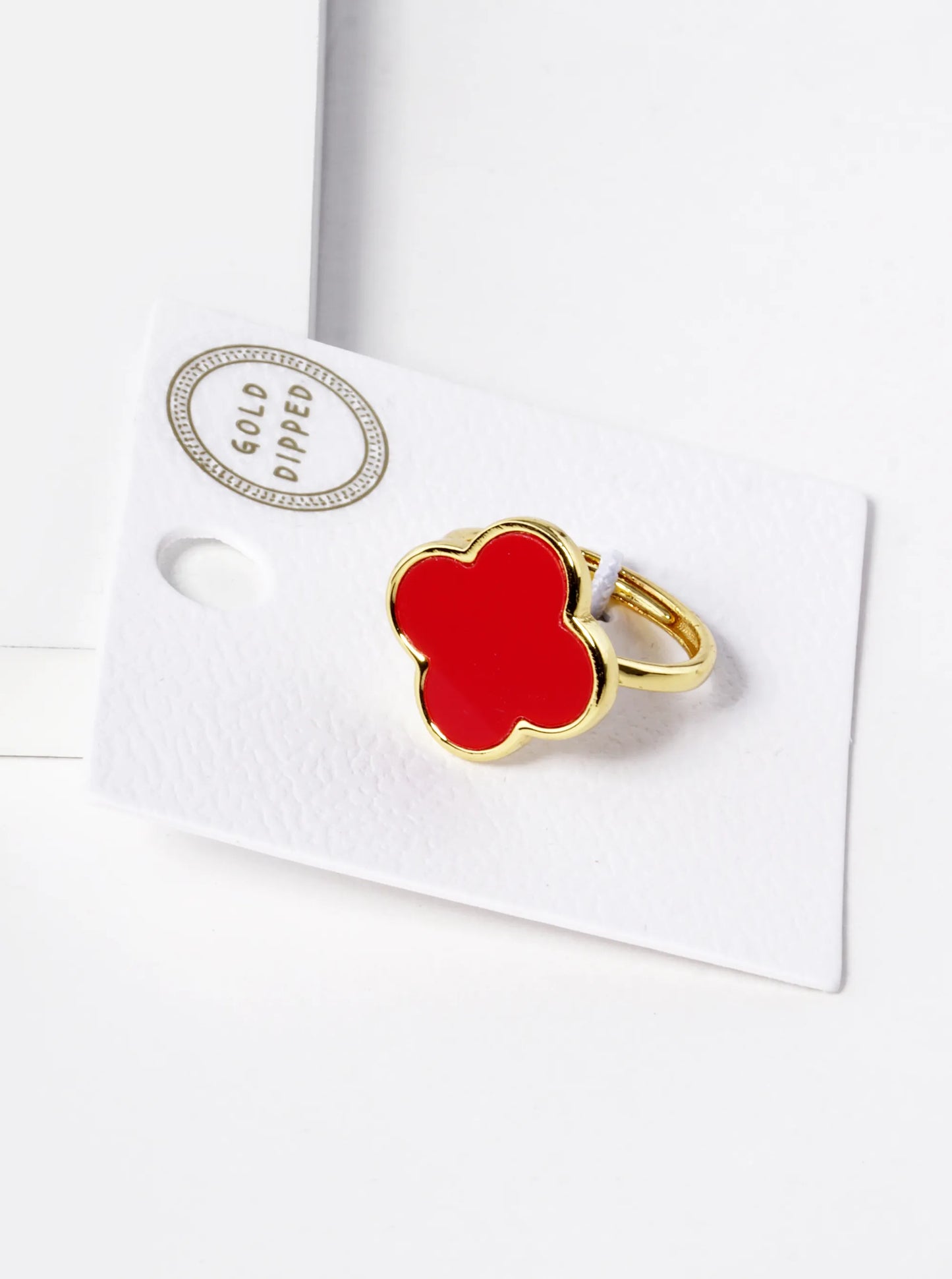 18K Gold Dipped 16mm Semi-Precious Quatrefoil Adjustable Ring