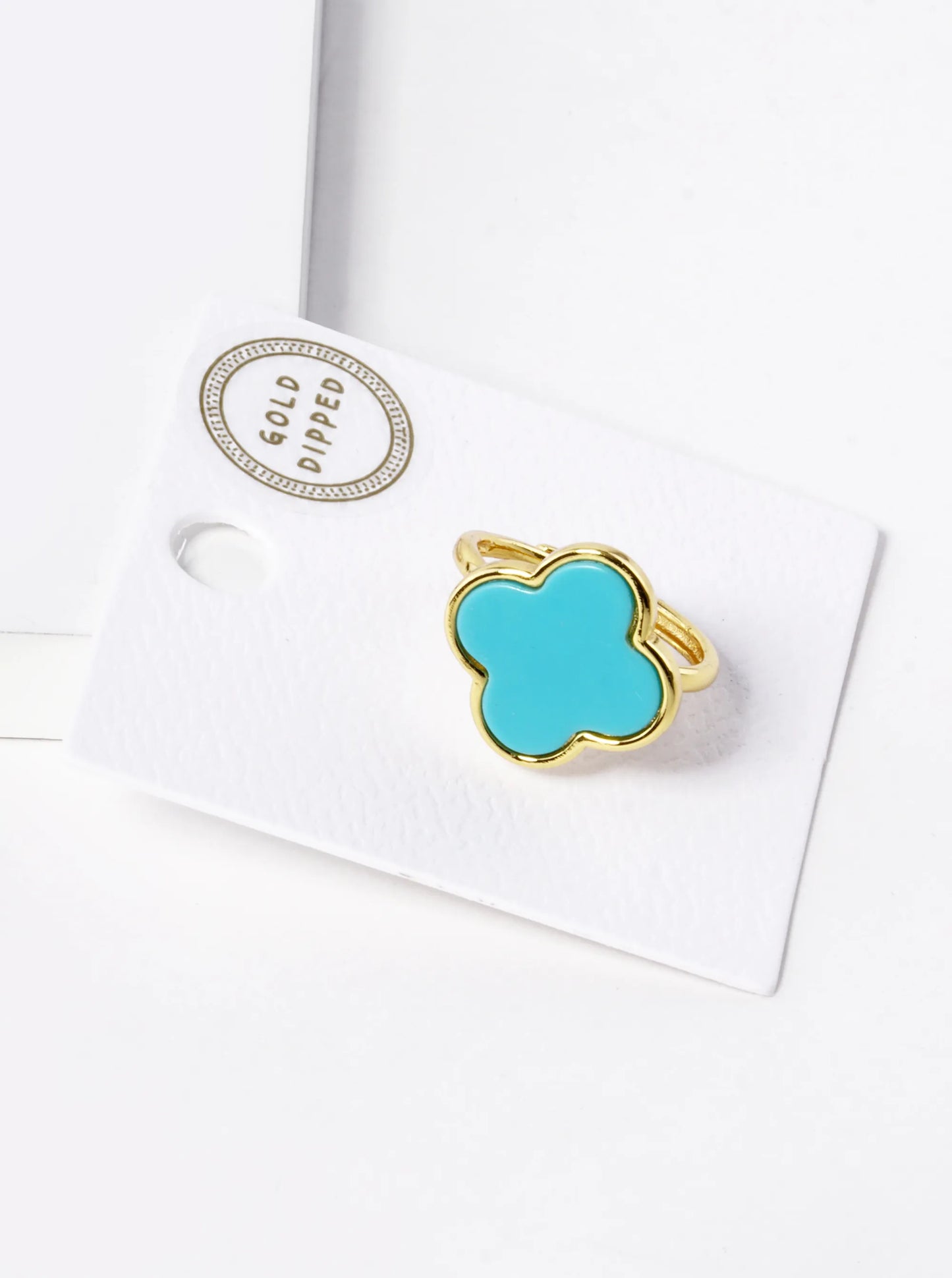 18K Gold Dipped 16mm Semi-Precious Quatrefoil Adjustable Ring