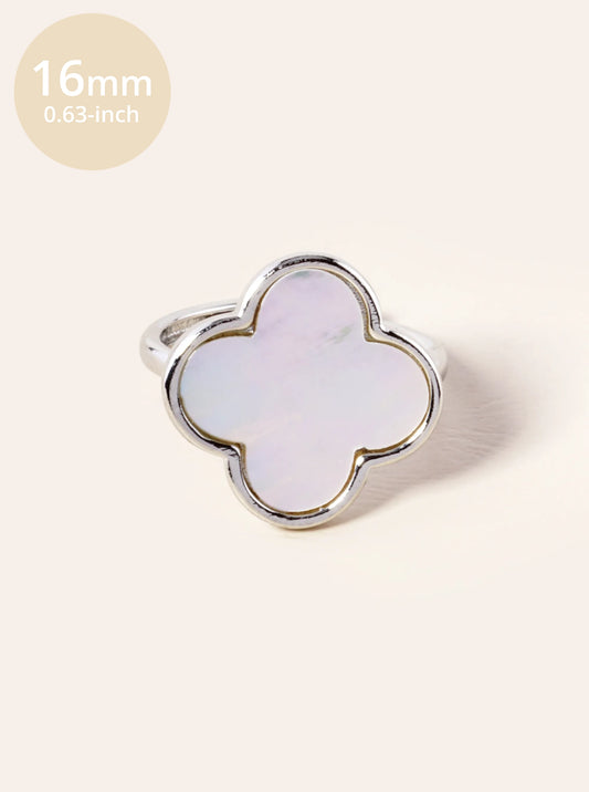 18K Gold Dipped 16mm Semi-Precious Quatrefoil Adjustable Ring