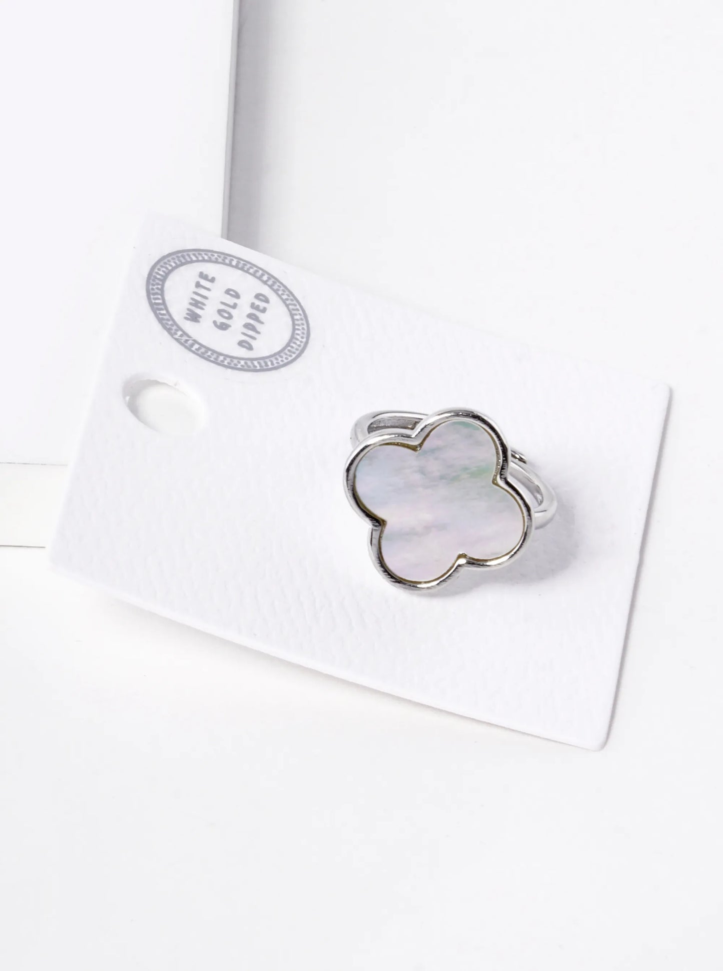 18K Gold Dipped 16mm Semi-Precious Quatrefoil Adjustable Ring
