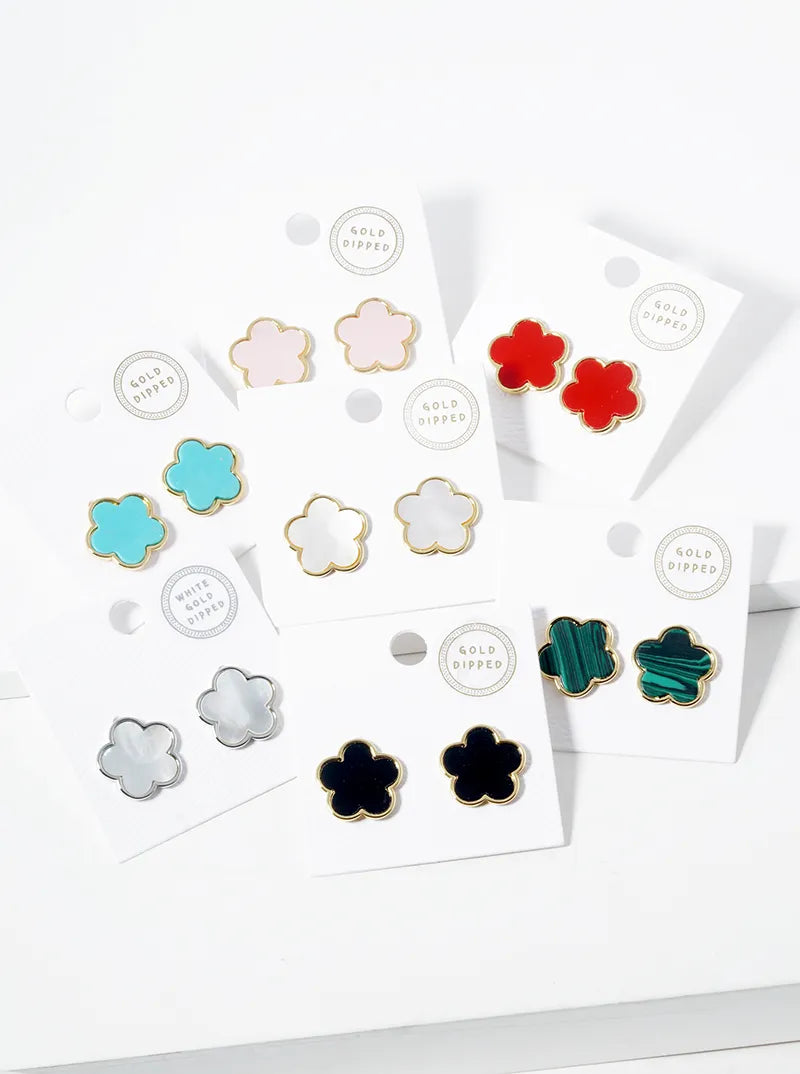 18K Gold Dipped 16mm Semi-Precious Stone Flower Stud Earrings