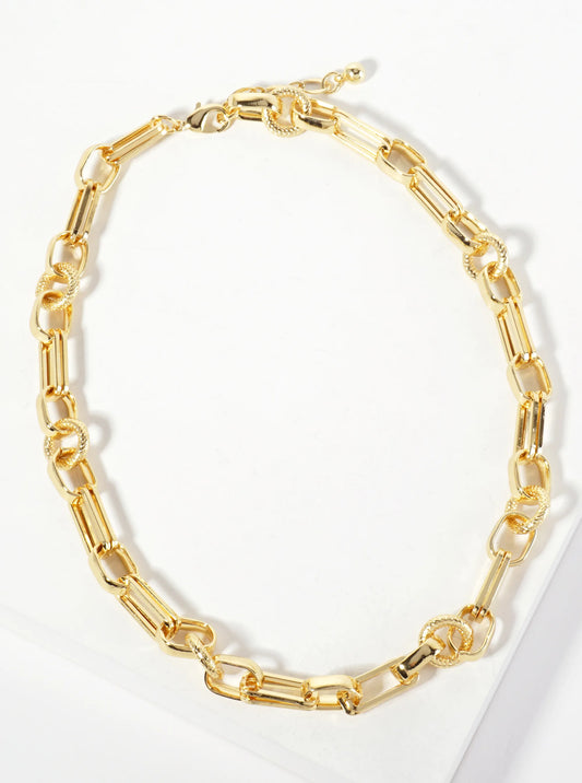 18K-Gold-Dipped 17-12mm Textured Geometric Chain Necklace
