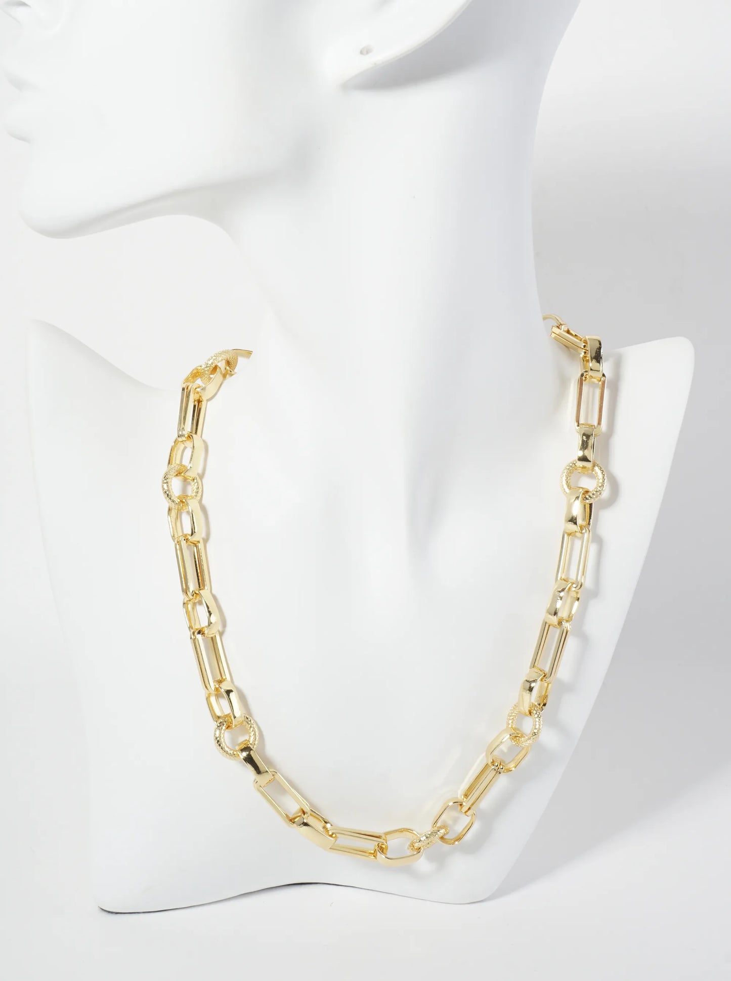 18K-Gold-Dipped 17-12mm Textured Geometric Chain Necklace