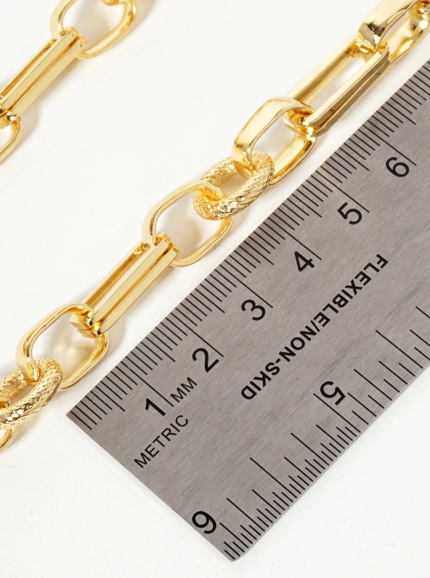18K-Gold-Dipped 17-12mm Textured Geometric Chain Necklace