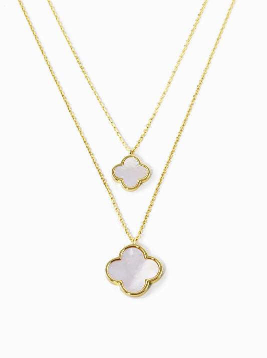 18K Gold Dipped 17 And 12mm Double Quatrefoil Pendant Layered Necklace