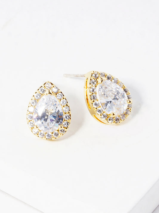 18K Gold Dipped 17mm CZ Pave Teardrop Post Stud Earrings