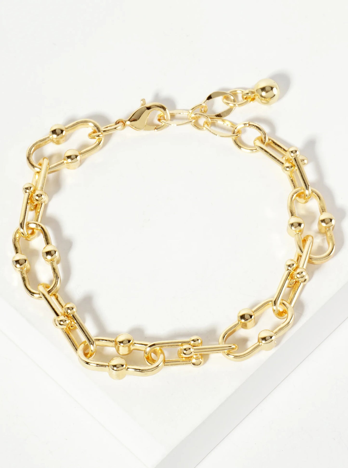 18K-Gold-Dipped 17mm Polished Center Ball Accent Brass Chain Bracelet