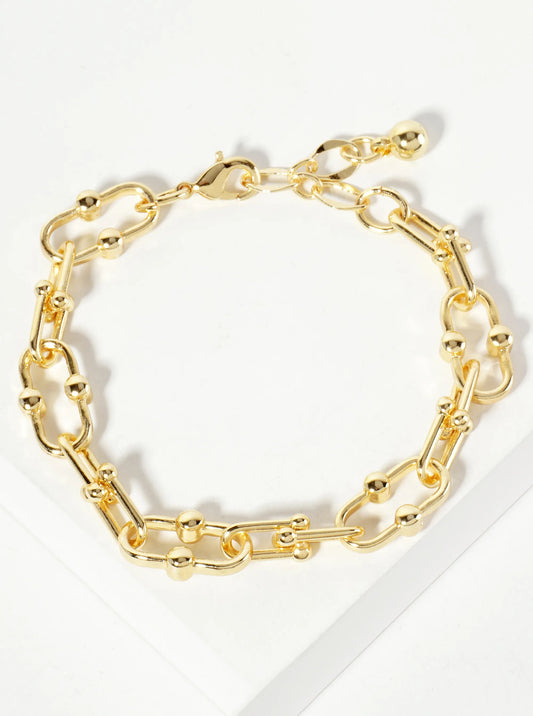 18K-Gold-Dipped 17mm Polished Center Ball Accent Brass Chain Bracelet