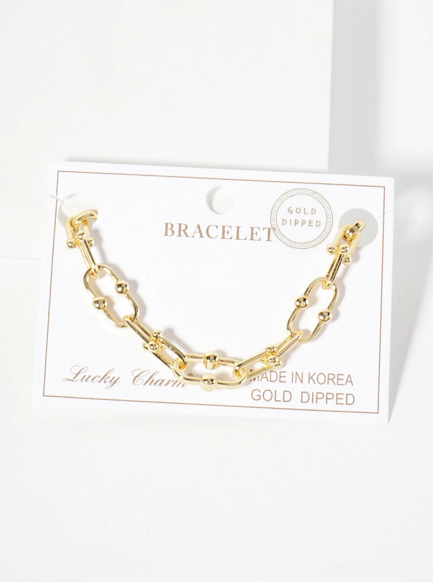 18K-Gold-Dipped 17mm Polished Center Ball Accent Brass Chain Bracelet