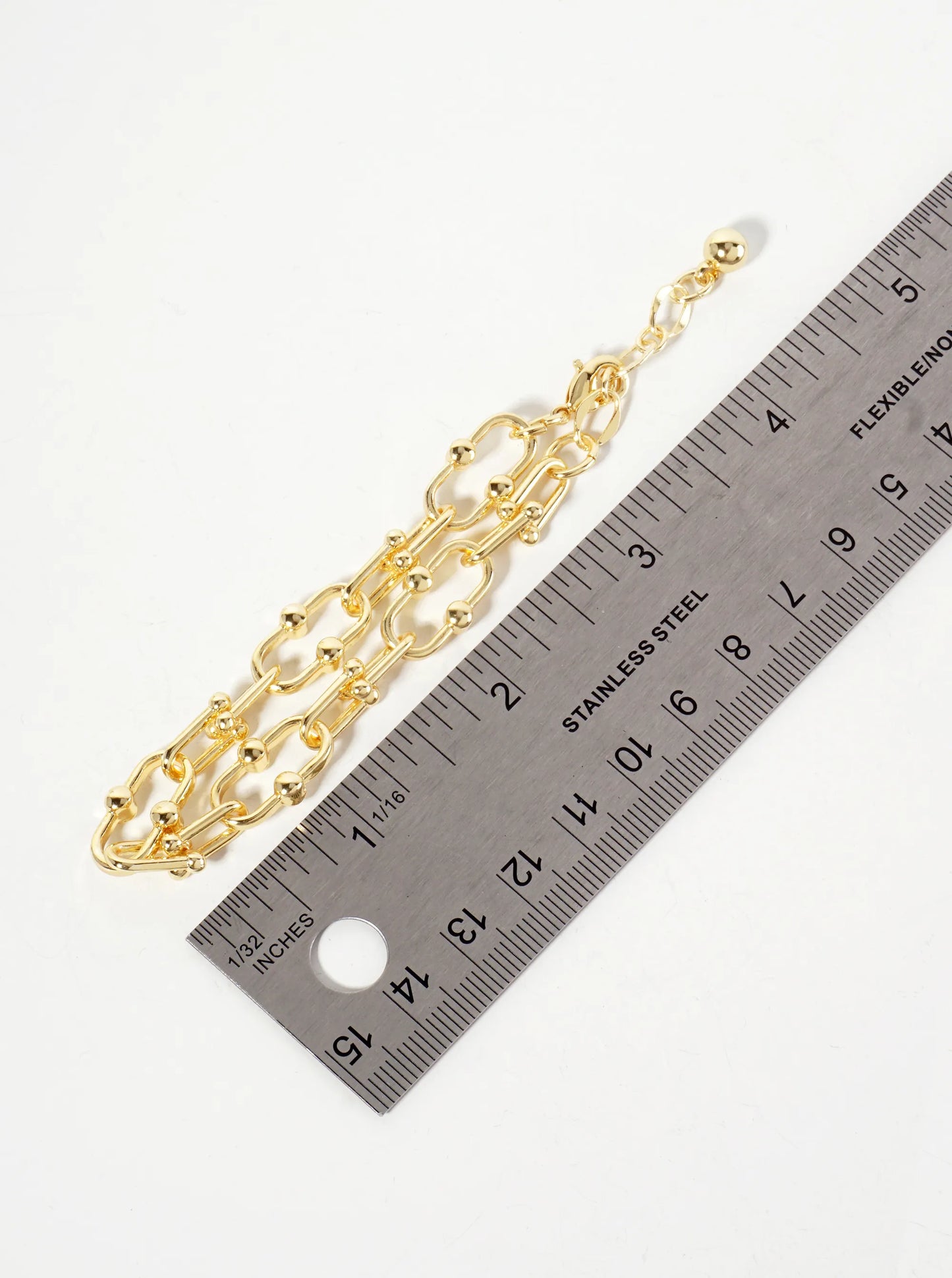 18K-Gold-Dipped 17mm Polished Center Ball Accent Brass Chain Bracelet