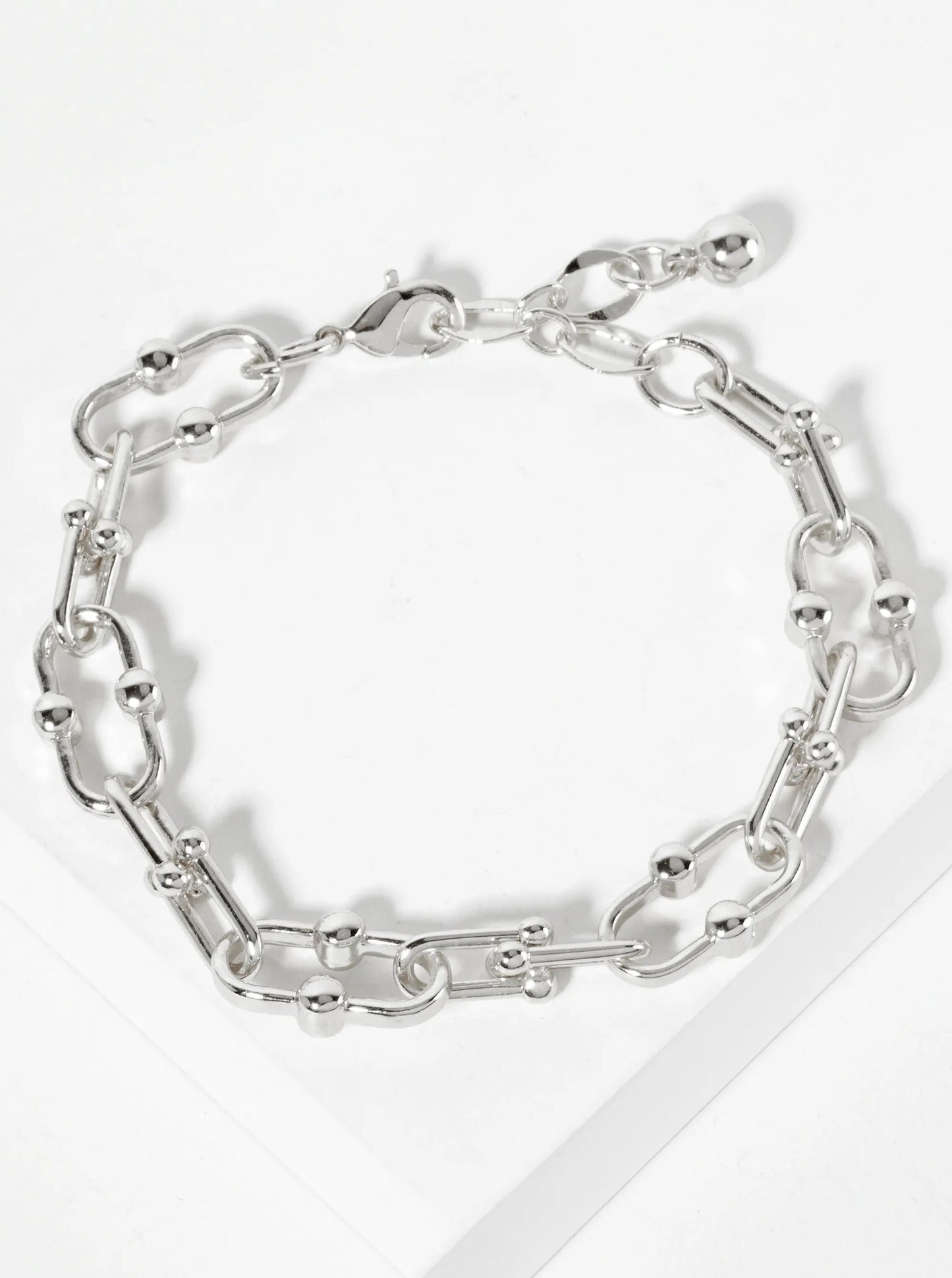 18K-Gold-Dipped 17mm Polished Center Ball Accent Brass Chain Bracelet