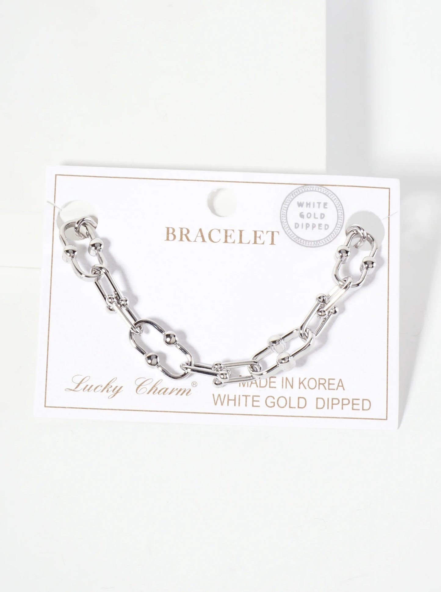 18K-Gold-Dipped 17mm Polished Center Ball Accent Brass Chain Bracelet