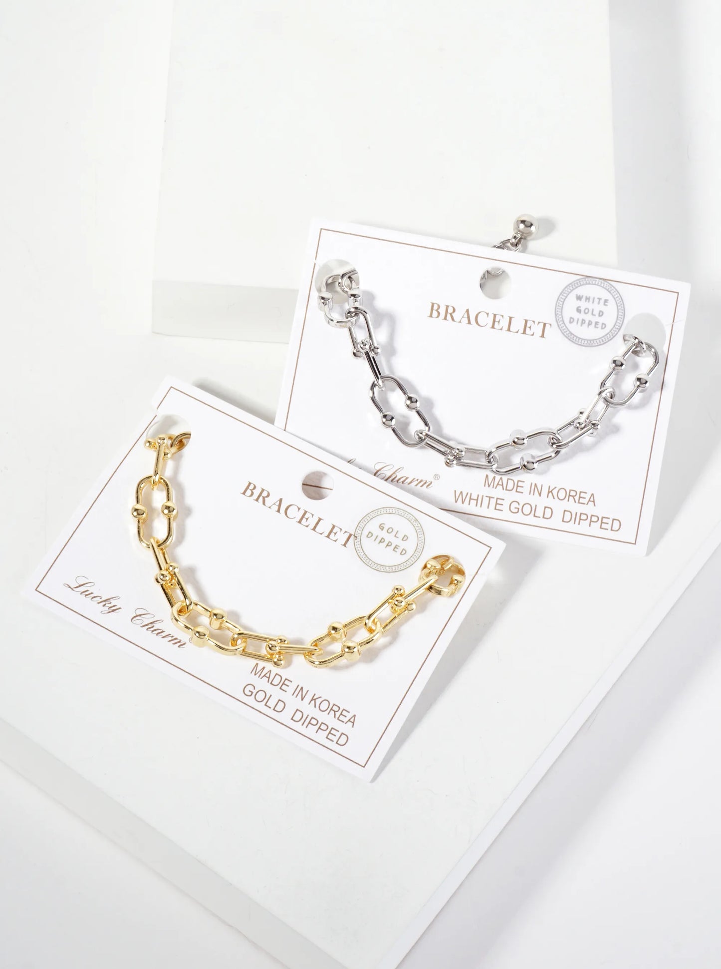 18K-Gold-Dipped 17mm Polished Center Ball Accent Brass Chain Bracelet