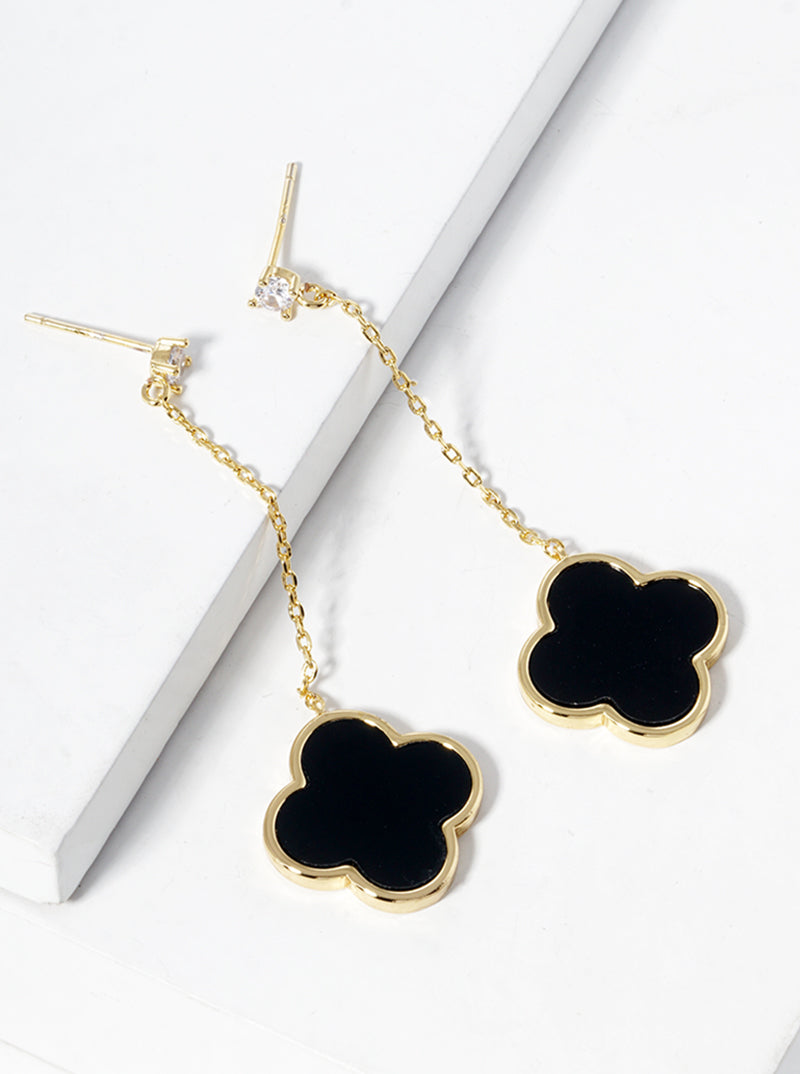 18K Gold Dipped 17mm Quatrefoil Chain Drop Dangle Post Earrings