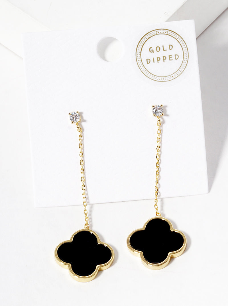 18K Gold Dipped 17mm Quatrefoil Chain Drop Dangle Post Earrings