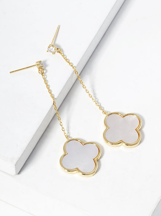 18K Gold Dipped 12mm Quatrefoil Chain Drop Dangle Post Earrings