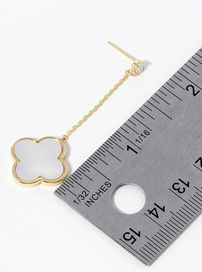 18K Gold Dipped 17mm Quatrefoil Chain Drop Dangle Post Earrings