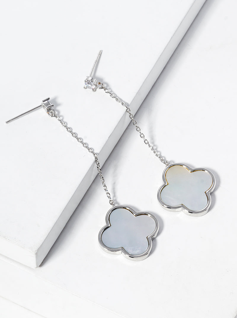 18K Gold Dipped 17mm Quatrefoil Chain Drop Dangle Post Earrings