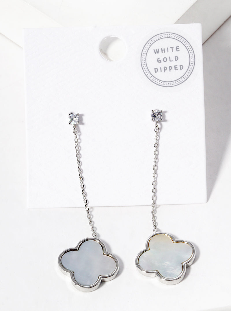 18K Gold Dipped 17mm Quatrefoil Chain Drop Dangle Post Earrings