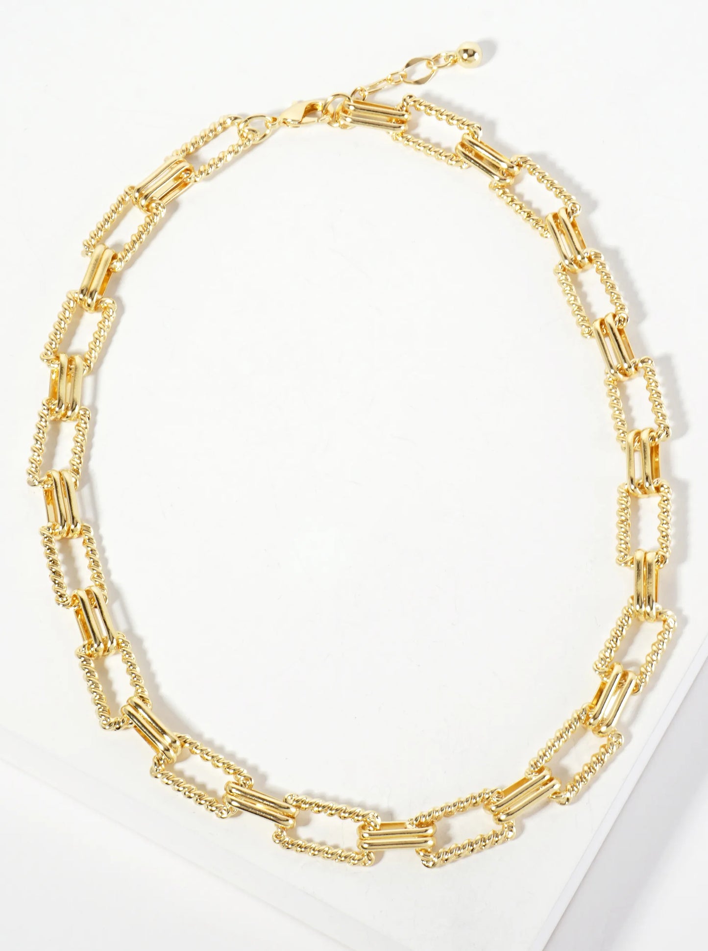 18K-Gold-Dipped 18-15mm Textured Rectangle-Shaped Chain Necklace