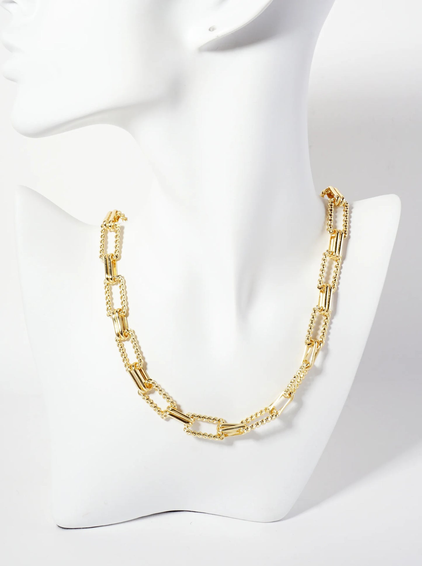 18K-Gold-Dipped 18-15mm Textured Rectangle-Shaped Chain Necklace