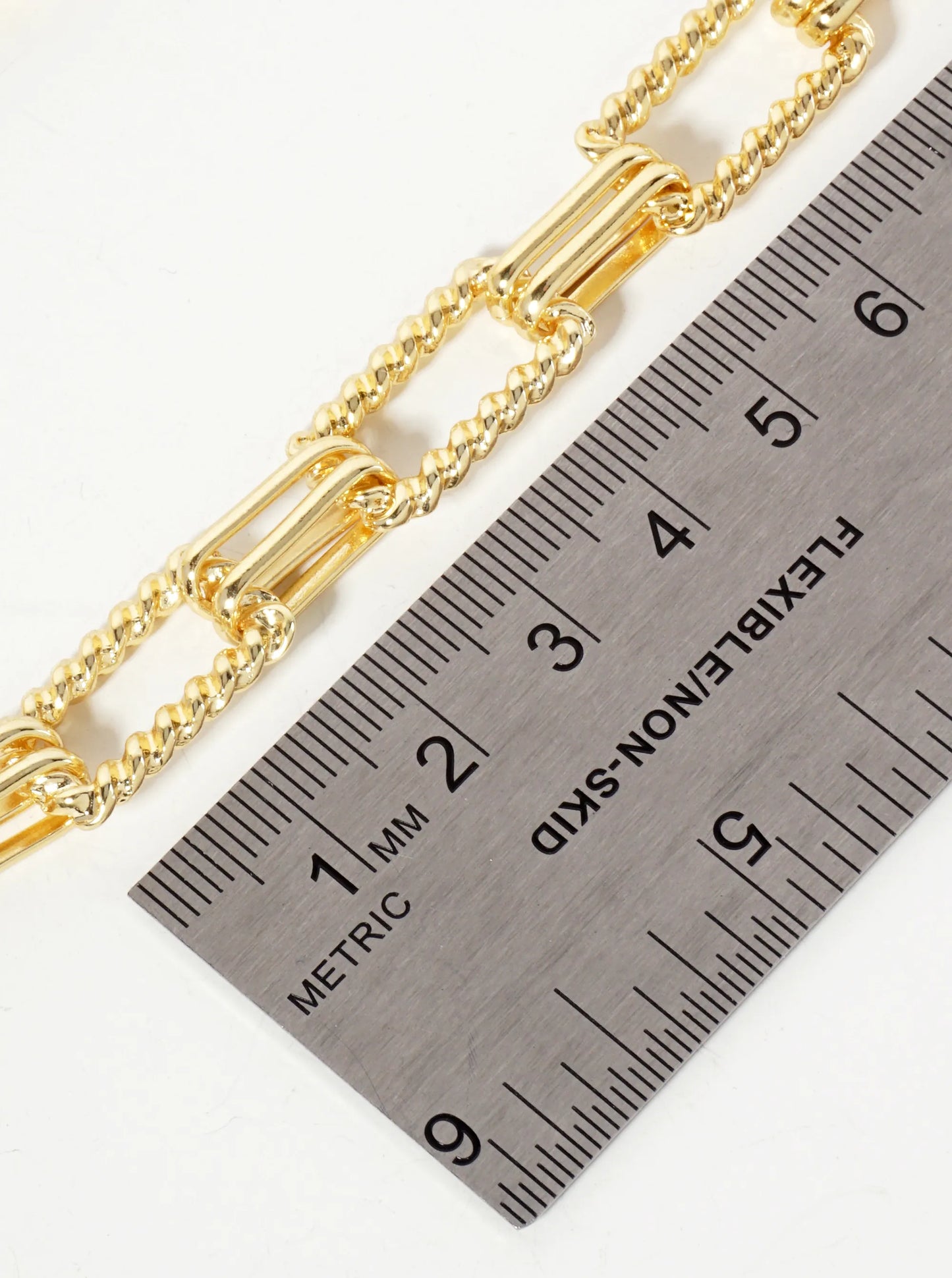 18K-Gold-Dipped 18-15mm Textured Rectangle-Shaped Chain Necklace