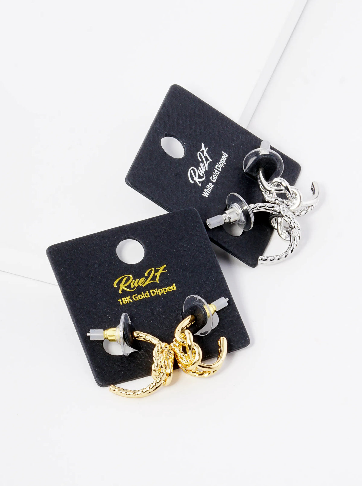 18K Gold Dipped 18mm Diameter Brass Textured Knots Hoop Earrings Rhodium
