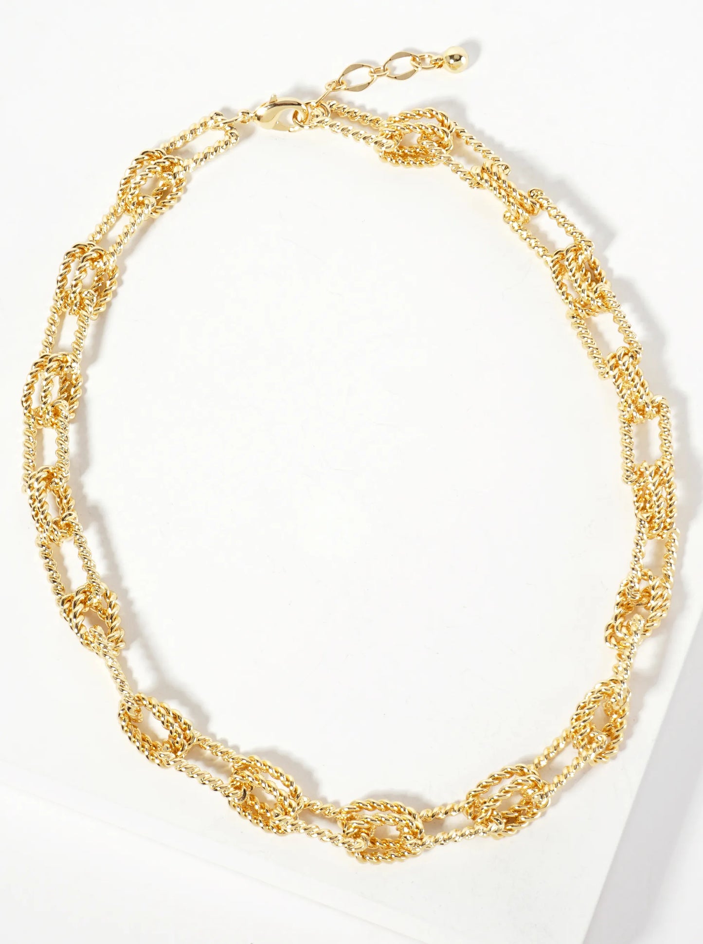 18K-Gold-Dipped 19-15mm Rectangle-Shaped Rope-Texture Chain Necklace