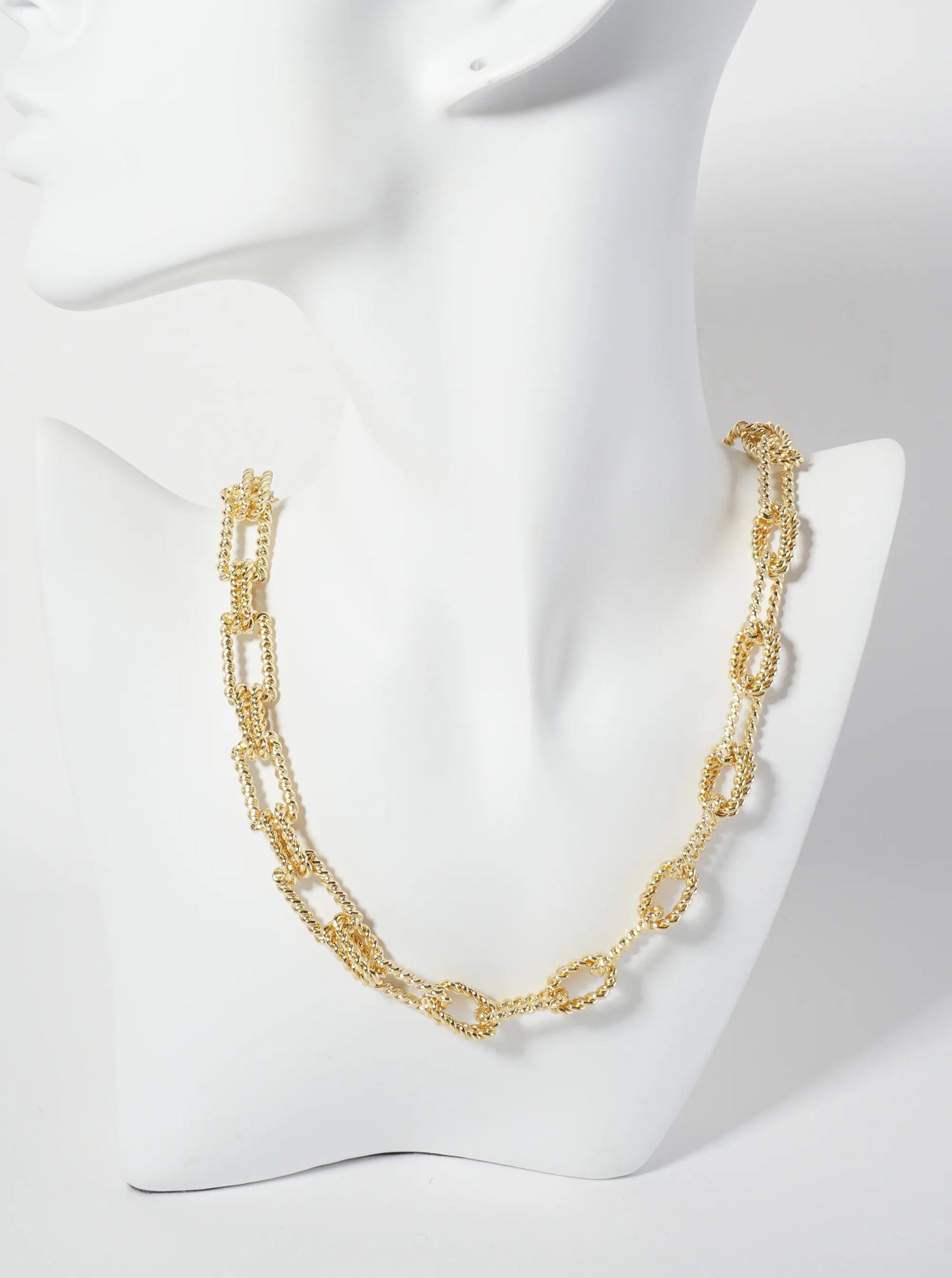 18K-Gold-Dipped 19-15mm Rectangle-Shaped Rope-Texture Chain Necklace