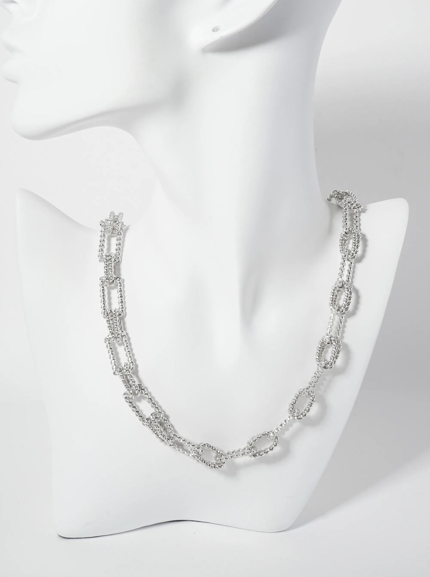 18K-Gold-Dipped 19-15mm Rectangle-Shaped Rope-Texture Chain Necklace