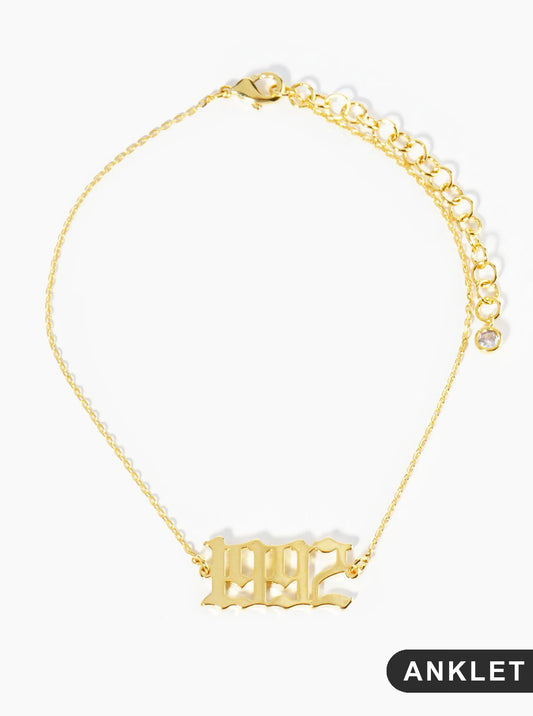 18K Gold Dipped 1992 Birth Year Brass Chain Anklet