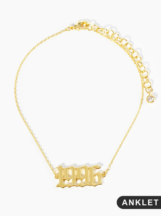 18K Gold Dipped 1996 Birth Year Brass Chain Anklet