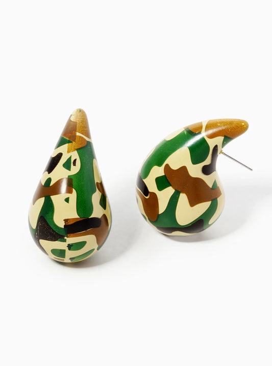 18K-Gold-Dipped 2-Inch Hollow Puffy Teardrop Stud Earrings