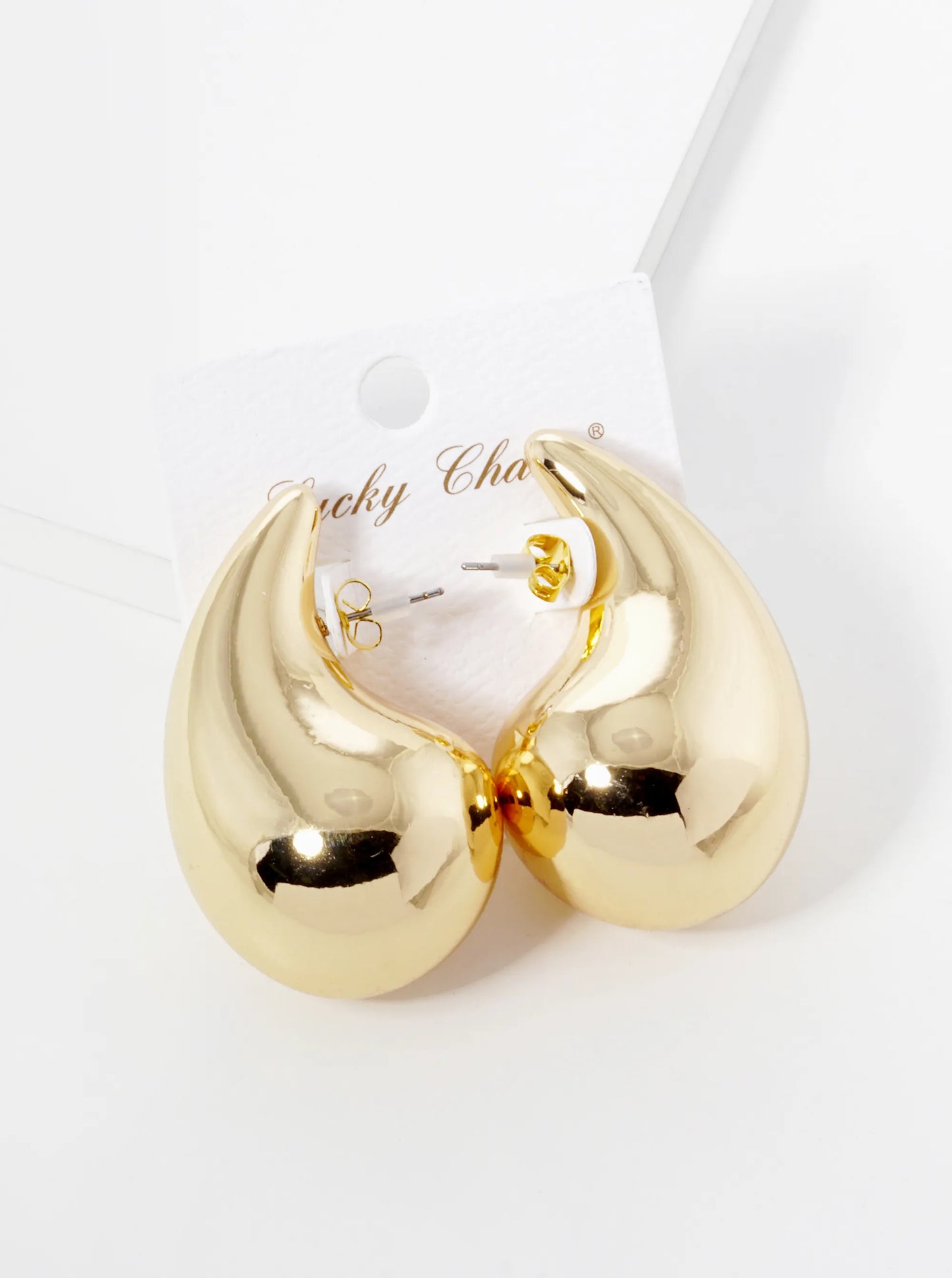 18K-Gold-Dipped 2-Inch Hollow Puffy Teardrop Stud Earrings