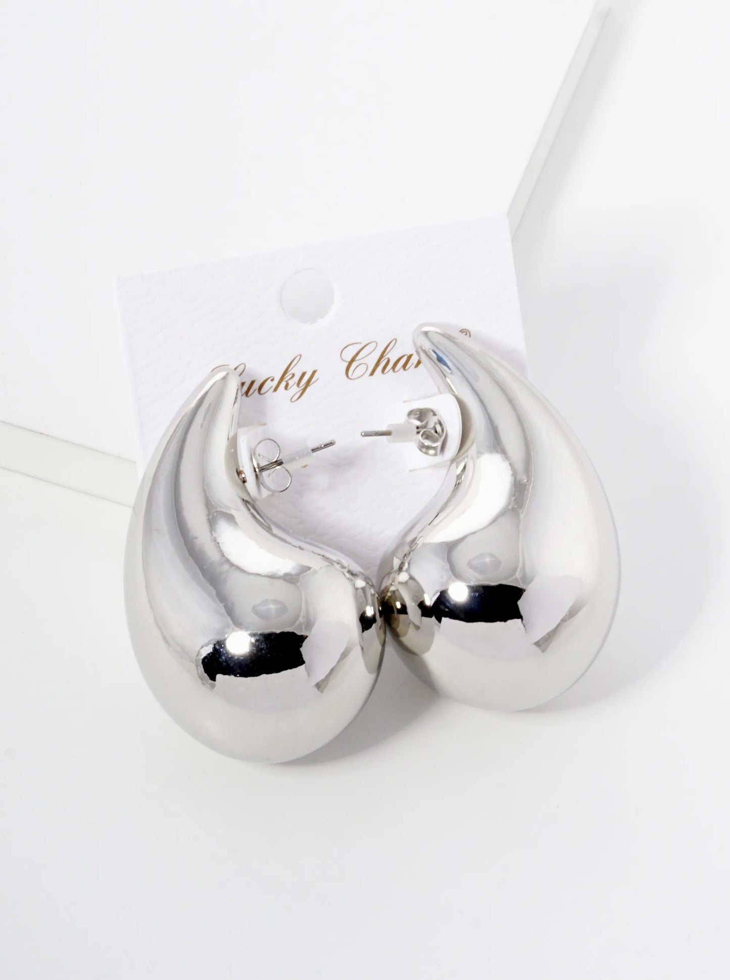 18K-Gold-Dipped 2-Inch Hollow Puffy Teardrop Stud Earrings