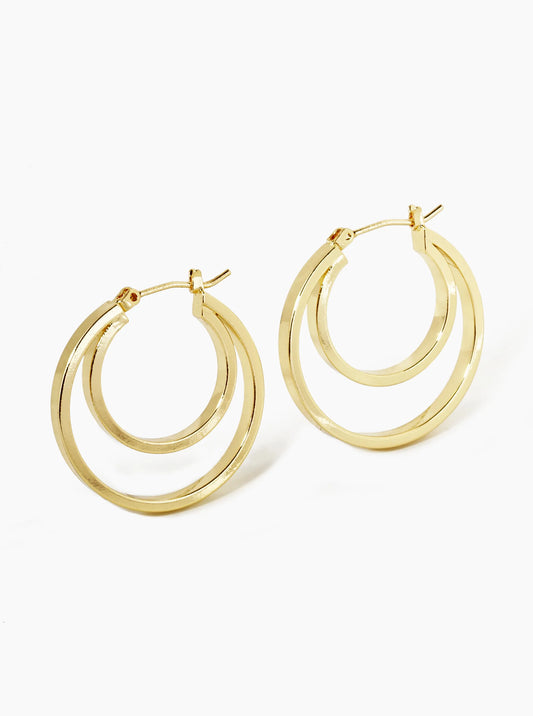 18K Gold Dipped 2 Layered Circles 30mm Pin Catch Hoop Earrings